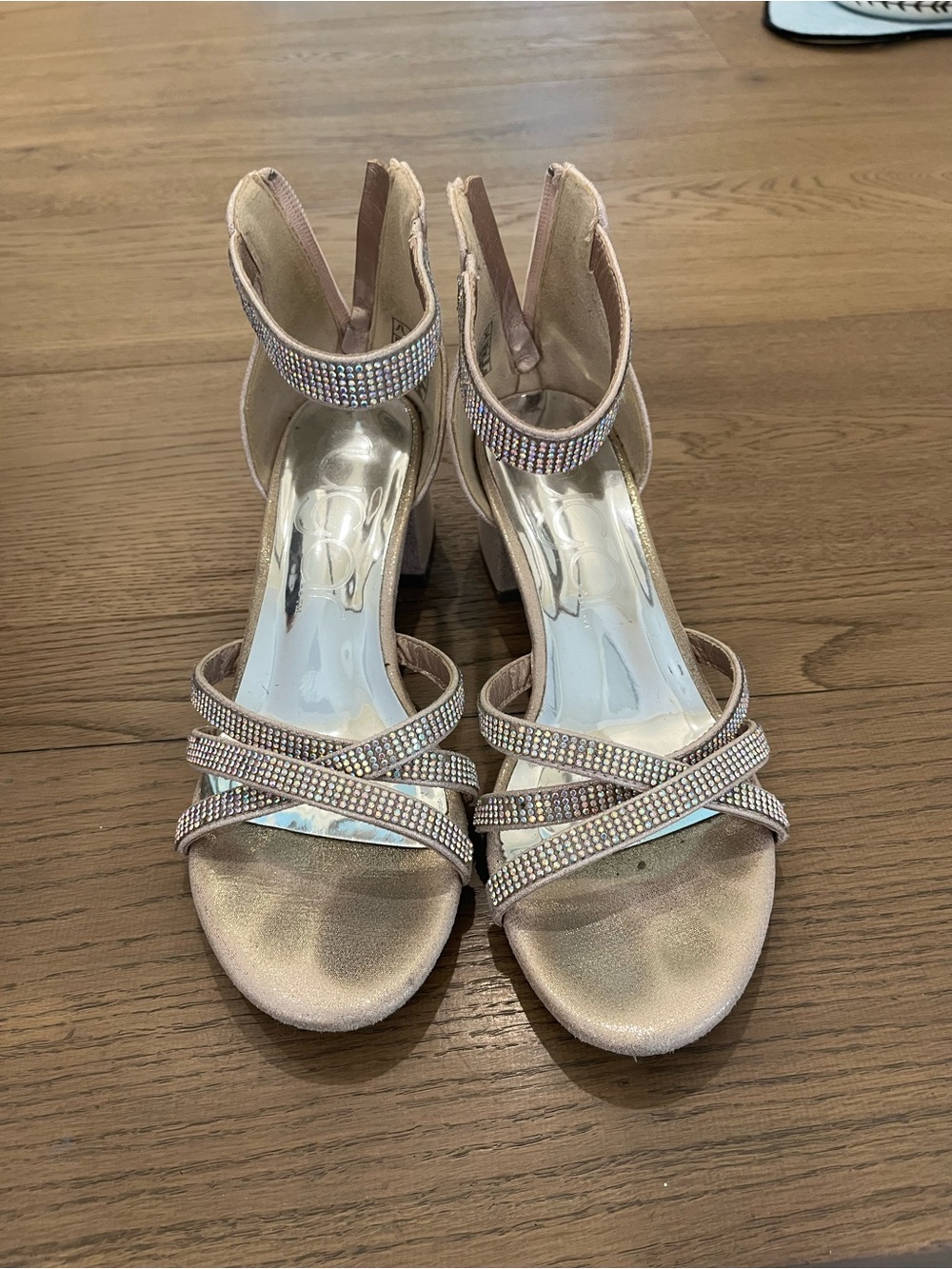 Sugar Rose Gold Rhinestone Ankle-Strap Block Heels